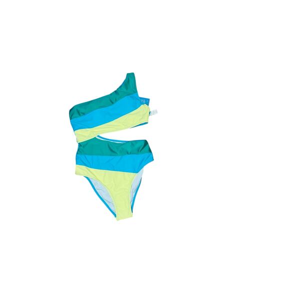 Cupshe One Shoulder Colorblock Swimsuit Tummy Control Cutout | Size M NWT - Picture 8 of 14